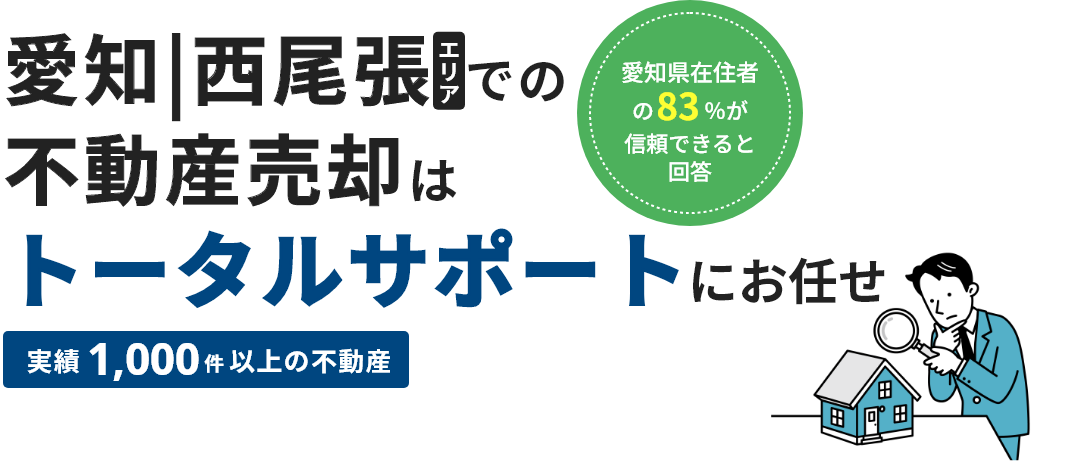 愛知｜西尾張エリアでの不動産売却はトータルサポートにお任せ 実績1,000件以上の不動産 愛知県在住者の83%が信頼できると回答
