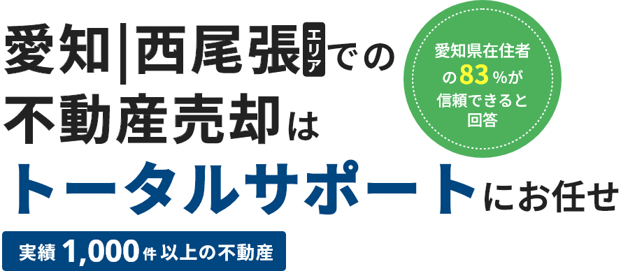 愛知｜西尾張エリアでの不動産売却はトータルサポートにお任せ 実績1,000件以上の不動産 愛知県在住者の83%が信頼できると回答